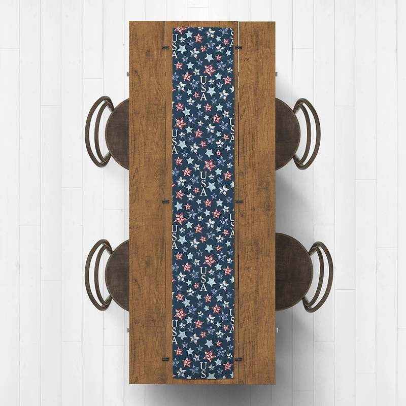 90" Floral Stars Pattern Cotton Twill Table Runner