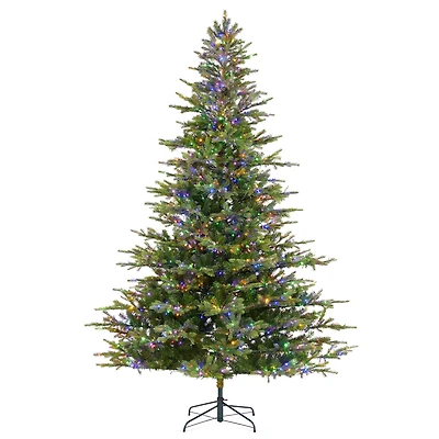 Glitzhome® 9ft Pre-Lit Green Full Fir Artificial Christmas Tree, Multicolor LED Lights