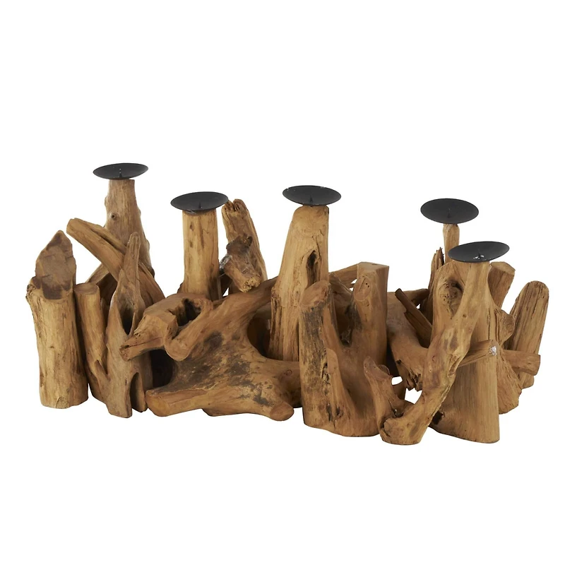 27" Brown Teak Wood Handmade Live Edge Candelabra