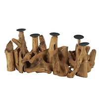 27" Brown Teak Wood Handmade Live Edge Candelabra