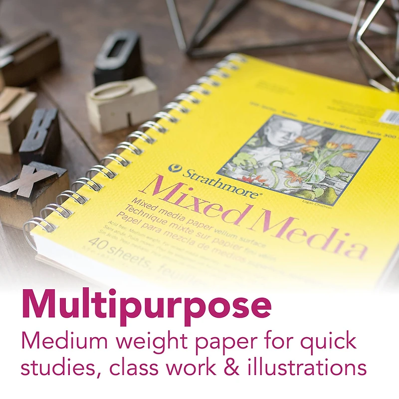 Strathmore Mixed Media Paper Pad, 300 Series, 40 Sheets, 5.5" x 8.5"