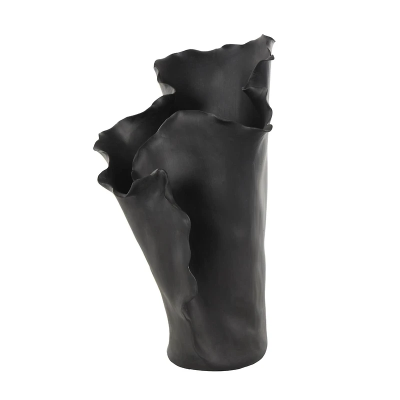 Black 16" Ceramic Floral Abstract Vase