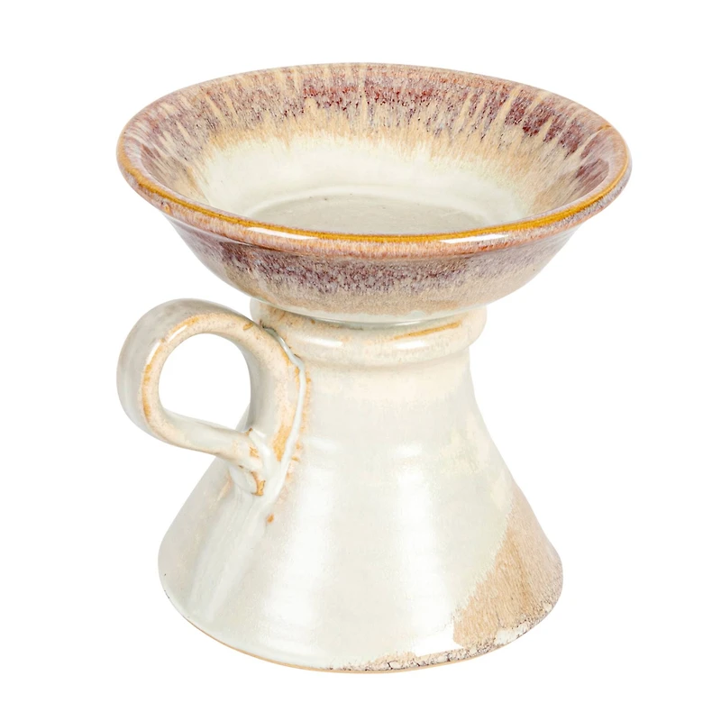 Hello Honey® 5.5" Cream & Brown Stoneware Pillar Candle Holder with Handle