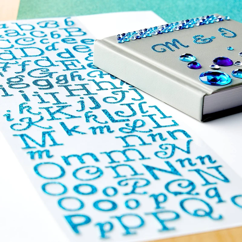 12 Packs: 228 ct. (2,736 total) Teal Glitter Alphabet Stickers by Recollections™