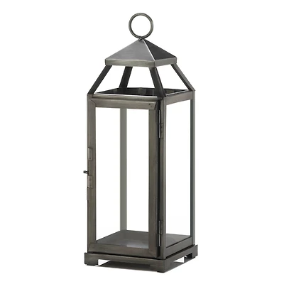 16" Brushed Pewter Iron & Glass Lantern