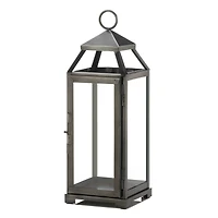 16" Brushed Pewter Iron & Glass Lantern