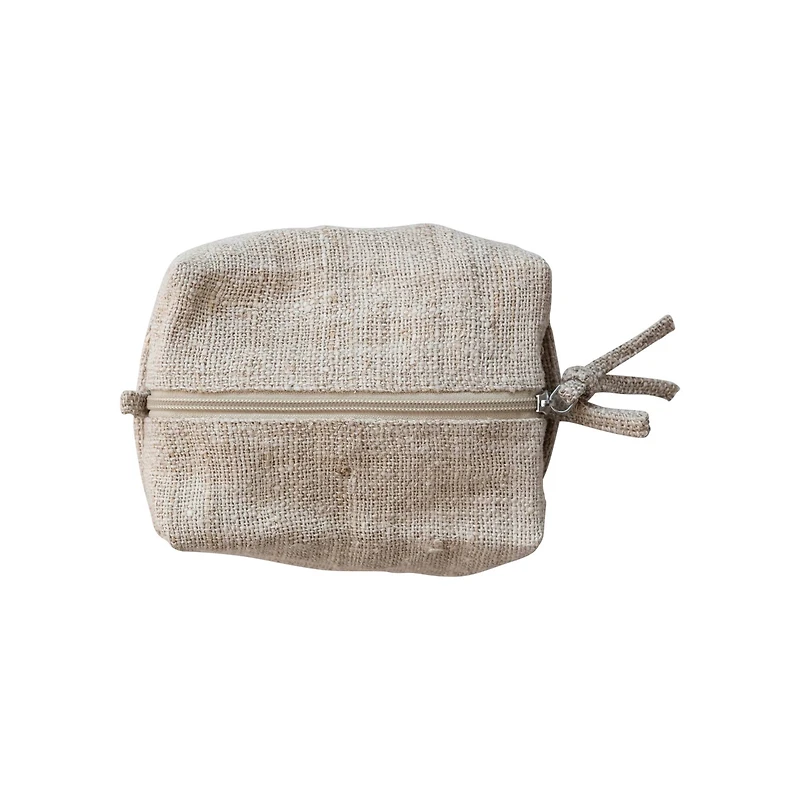 Hello Honey® 7" x 5" Natural Woven Hemp Fiber Zip Pouch with Handle & Cotton Lining