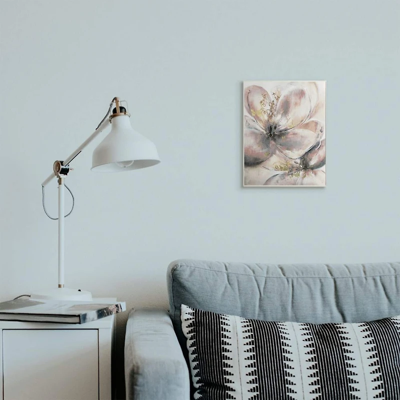 Stupell Industries Glam Pink Beige Flower Petals Floral Gold Painting Wood Wall Plaque