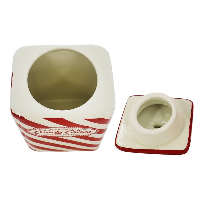 7.5" Red & White Candy Cane Ceramic Container by Ashland®
