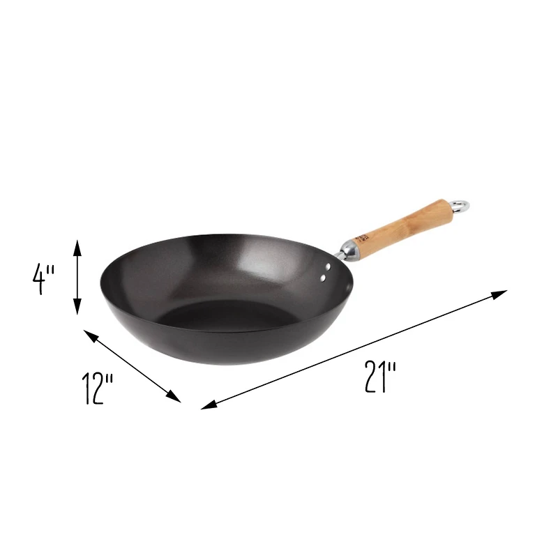 Joyce Chen 12" Carbon Steel Nonstick Stir Fry Pan with Birch Handle