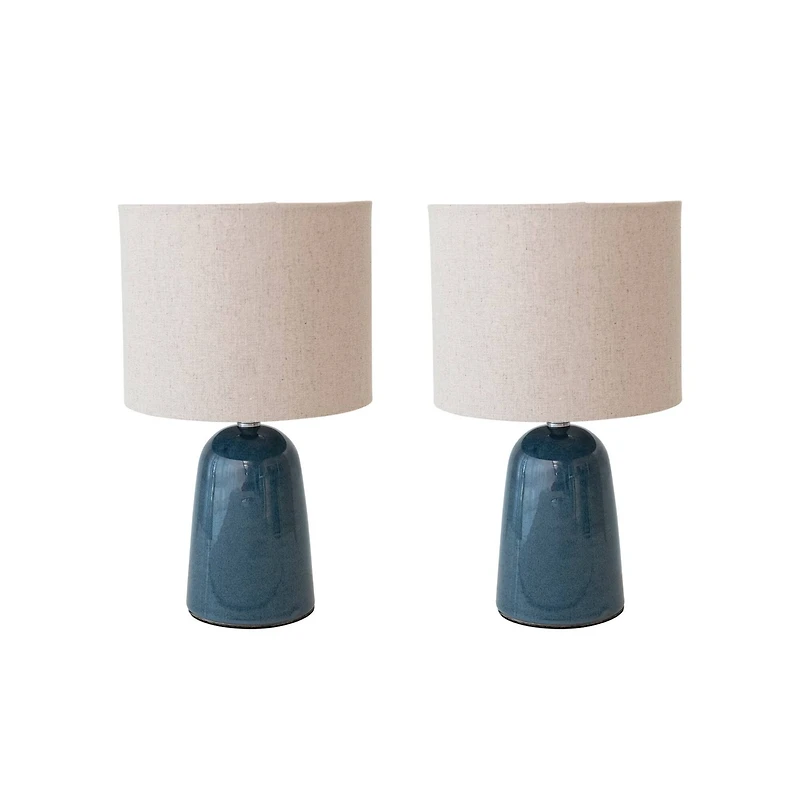 Hello Honey® 14" Blue Reactive Glaze Ceramic Table Lamp with Linen Shade Set, 2ct.