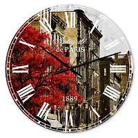 Designart 'Red Tree On Black And White New York City Street Industrial Wall Clock