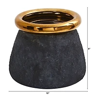 8" Stone Planter with Bronze Rim