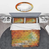 Designart 'Triangular Geometry Red, Gray and Green' Modern & Contemporary Bedding Set