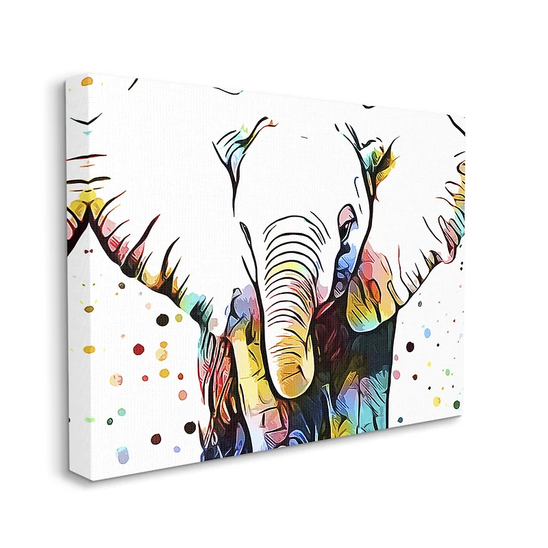 Stupell Industries Abstract Elephant Portrait Vibrant Pattern Expressive Polka Dots Canvas Wall Art