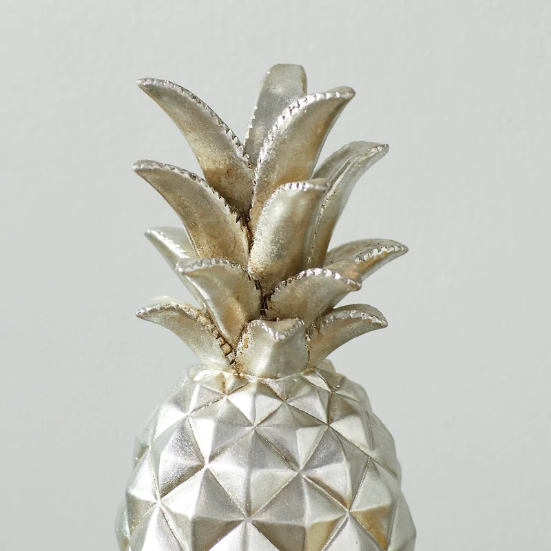 Silver Polystone Traditional Decorative Pineapple, 14" x 6" x 6"