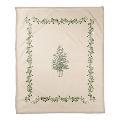 Garland Border & Christmas Tree Coral Fleece Blanket
