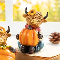 Glitzhome® 4.25" Fall Resin Highland Cow Table Decor Set
