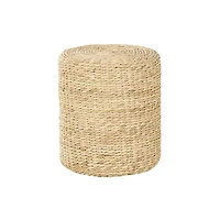 19" Brown Seagrass Handmade Woven Drum Accent Table