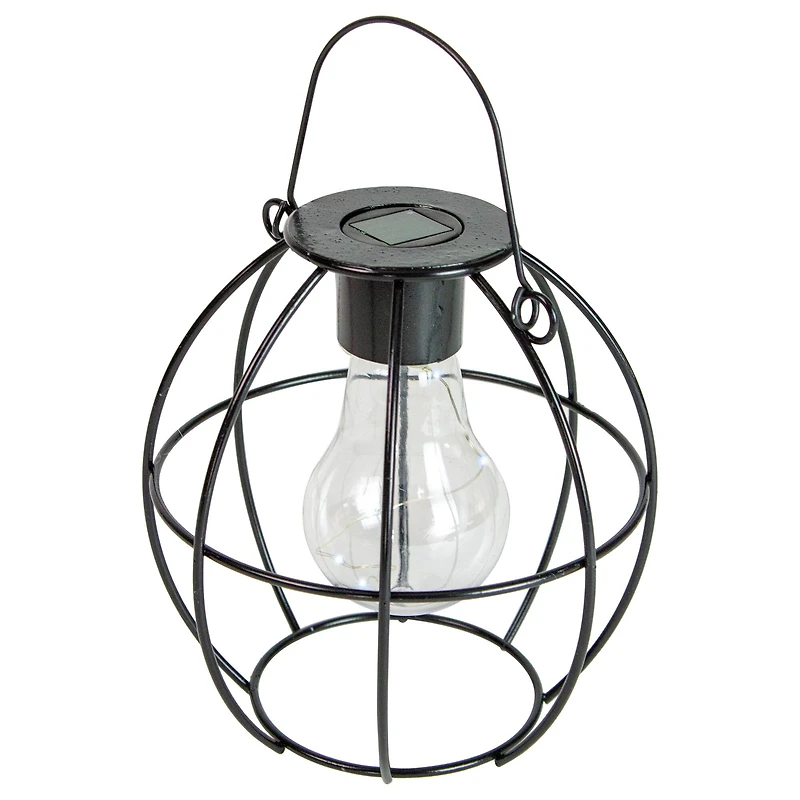 6" Black Geometric Outdoor Hanging Solar Lantern with Handle