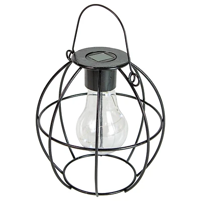 6" Black Geometric Outdoor Hanging Solar Lantern with Handle