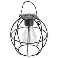 6" Black Geometric Outdoor Hanging Solar Lantern with Handle