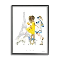 Stupell Industries Bisous Kisses Phrase Parisian Fashion Females and Dogs Framed Wall Art
