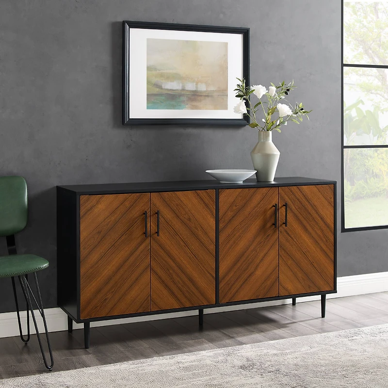Walker Edison 58" Acorn Bookmatch & Black Mid Century Modern TV Buffet