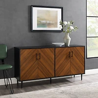 Walker Edison 58" Acorn Bookmatch & Black Mid Century Modern TV Buffet