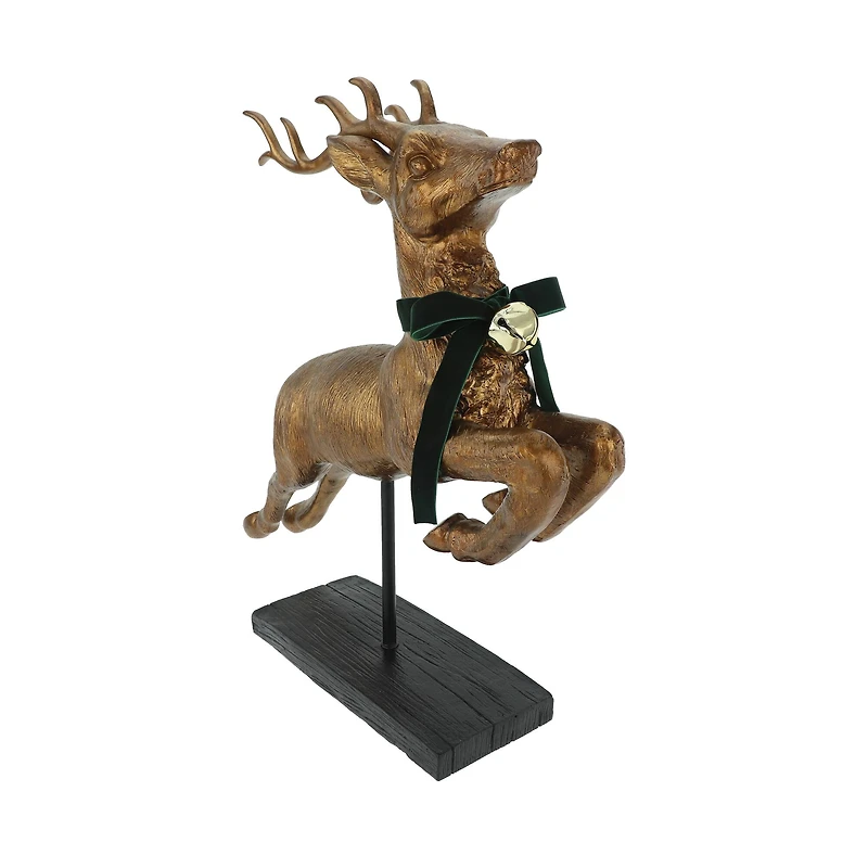 21" Antique Copper Leaping Reindeer with Bell Tabletop Décor by Ashland®
