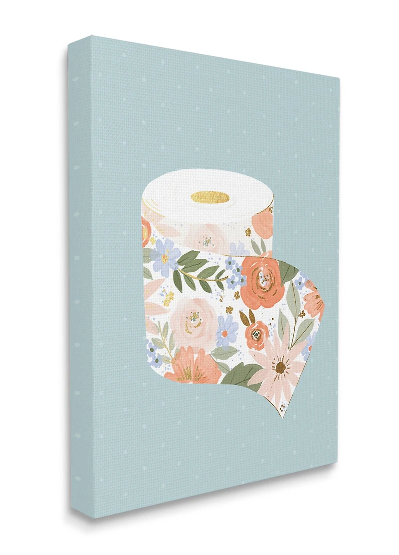 Stupell Industries Spring Floral Print Toilet Paper over Blue Canvas Wall Art