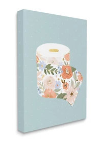 Stupell Industries Spring Floral Print Toilet Paper over Blue Canvas Wall Art