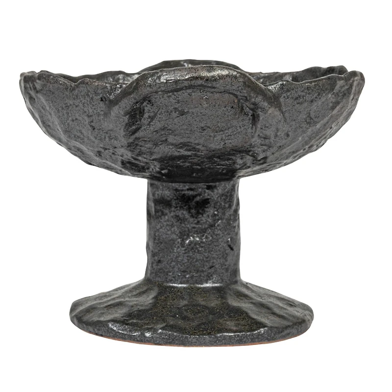 Hello Honey® 9.5" Black Stoneware Footed Plate with Handles & Reactive Glaze