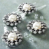 Silver Faux Pearl Flower Sliders, 25mm by Bead Landing™