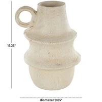 15.25" Cream Textured Paper Mache Fluted Vase with Ring Handle