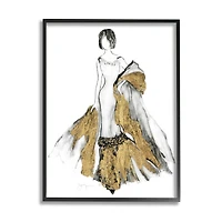 Stupell Industries Fashion Figure Drawing Female Glam Evening Gown Gold Framed Wall Art