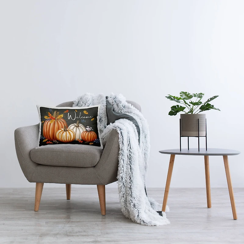 Stupell Industries Welcome with Autumnal Pumpkins Decorative Printed Throw Pillow