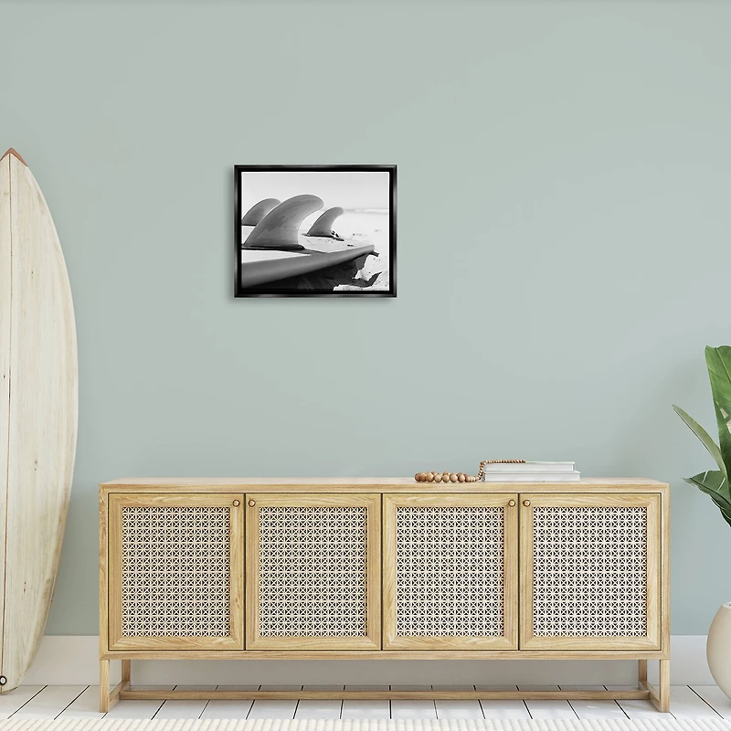 Stupell Industries Surfboard Fins Beach Coast Photography Framed Floater Canvas Wall Art