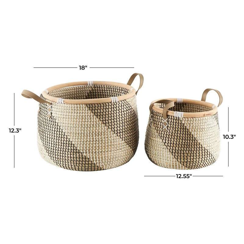 Brown Round Seagrass Handmade Striped Storage Basket Set