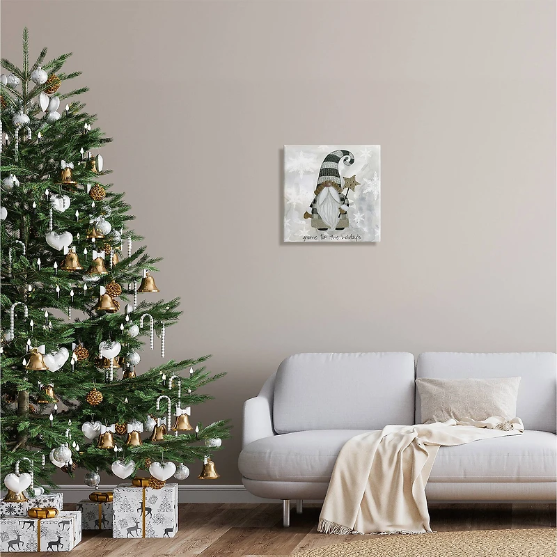 Stupell Industries Gnome For Holidays Snowflakes Canvas Wall Art