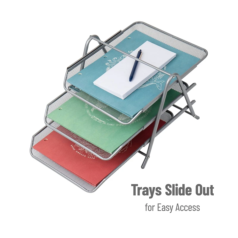 Mind Reader Network Collection Silver Metal Mesh 3-Tier Paper Tray