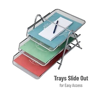 Mind Reader Network Collection Silver Metal Mesh 3-Tier Paper Tray