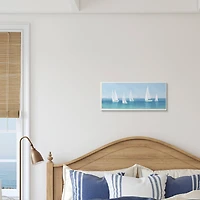 Stupell Industries White Sail Boats across Soft Blue Coast,7" x 17"