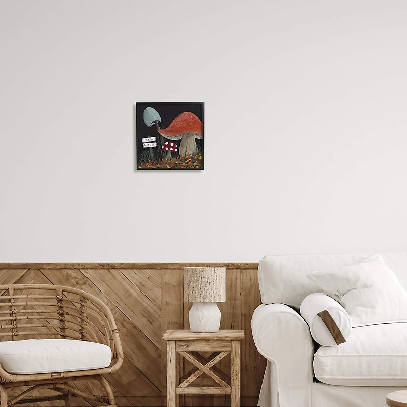 Stupell Industries Hello Autumn Woodland Mushroom Forest Framed Giclee Art