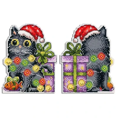 MP Studia Christmas Tree Ornament Cat With Lights Plastic Canvas Counted Cross Stitch Kit