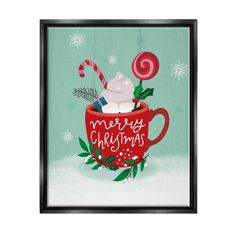 Stupell Industries Merry Christmas Warm Cocoa Framed Floater Canvas Wall Art