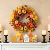 Glitzhome® 24" Fall Dahlia, Pumpkin, Leaf & Berry Wreath