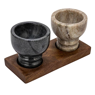 Hello Honey® 7" Mango Wood Tray with Marble Bowls