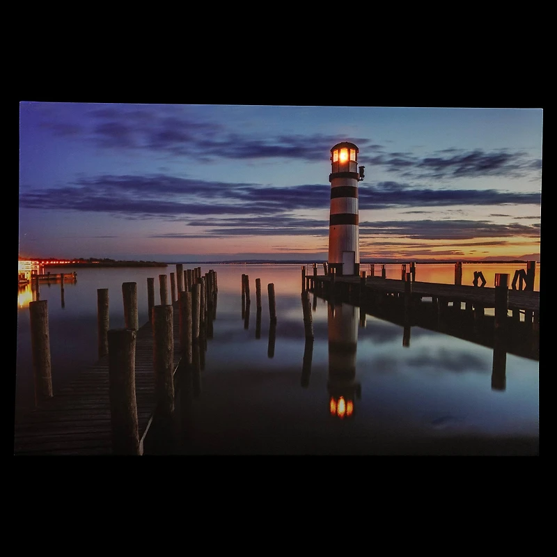 LED Coastal Sunset Lighthouse Scene Canvas Wall Art