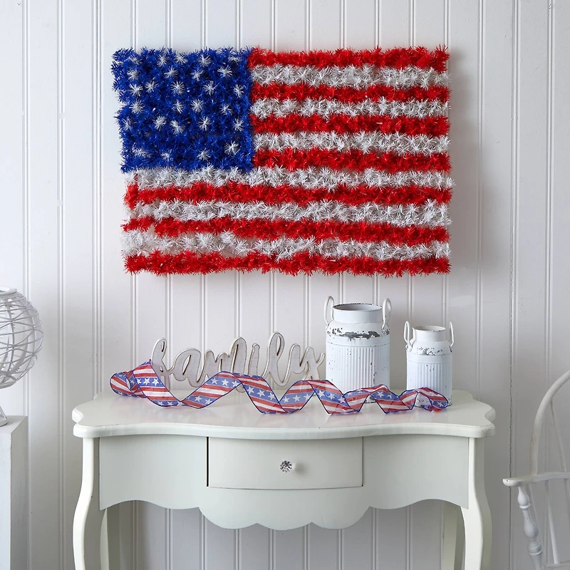3ft. Pre-Lit Red, White & Blue American Flag Wall Panel, Warm LED Lights